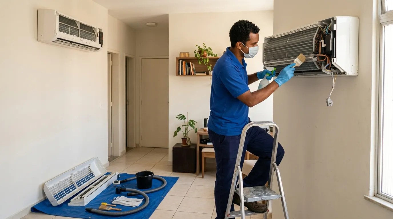 Técnico fazendo manutenção de ar-condicionado split em São Luís‑MA