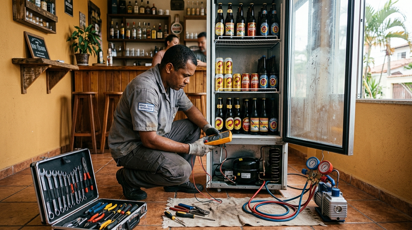 Substituição do termostato de uma cervejeira em São Luís‑MA